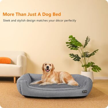 Ліжко для собак HMTOPE, м'яке диван-кімната для собак, подушка для собак, кошик для собак, знімний та пральний, світло-сірий, 110 x 86 x 26 см