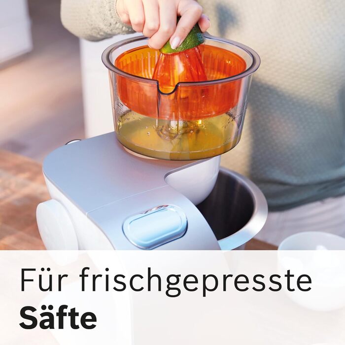 Bosch Kitchen Machine Series 4 MUM54251, 3.9 L Bowl, 1.25 L Mixer, Meat Grinder, Citrus Press, Dicer, Dough Hook, Beater, Whisk, Continuous Slicer, 3 Discs, 900 W, White/Silver