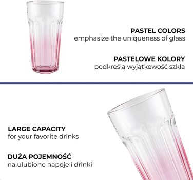 TREND FOR HOME Gigi Secret Pastels Large Drinking Glasses 630 ml, Set of 6 Cocktail Glasses, XXL Long Drink Glasses, Dishwasher Safe, Perfect for Home
