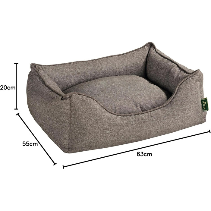 Софа для собак HUNTER Boston, зручне ліжко з двостороннім подушкою, класичний дизайн, м'яке, затишне, миється, протиковзне покриття, колір: коричневий, розмір: S (60 x 50 x 17 см)