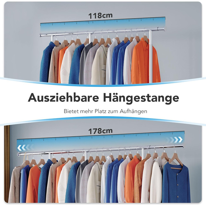 Стійка для одягу на колесах HOKEEPER, подвійна, вантажопідйомність до 283 кг