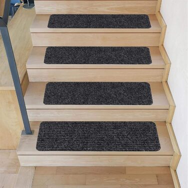 Kettelservice-Metzker Stair Mat, Stair Carpet, Tulus Rectangle Non-Slip Mat, Self-Adhesive, 60x25cm, Anthracite, 20 Pieces
