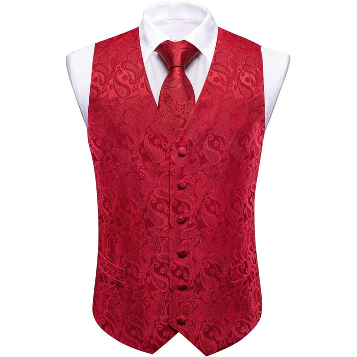 Костюмний комплект Barry.Wang: костюм-трійка (піджак, штани, жилет), краватка, метелик, кишеньковий хустинка, запонки, голкозажим, для весілля, червоний, 3XL