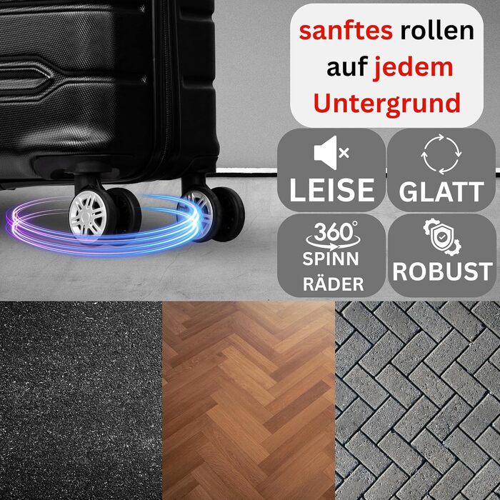 Чемодан NOWI Rhodos – 3-секційний, жорсткий, з ABS, кодовий замок, 4 колеса, розширюваний, 360° обертання, легкий та міцний. Розміри M, L, XL (Чорний)