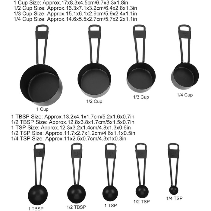 9-Piece Black Measuring Spoon Set, Measuring Cups with Scale for Kitchen, Baking, and Cooking