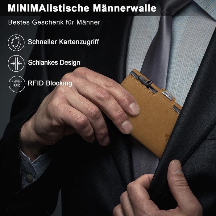 Чоловічий гаманець з відділенням для монет та RFID захистом, Slim Wallet Pop-up, для 9-11 карт, з кишенею для ID та відділенням для грошей, Smart Wallet для чоловіків (Верблюжий колір)