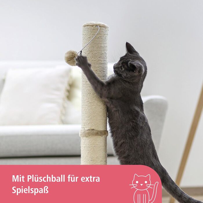 Дряпка для котів Kerbl Opal Maxi з сизалю, 38x38x78 см, для котів маленьких та середніх порід, з м'ячиком, бежева