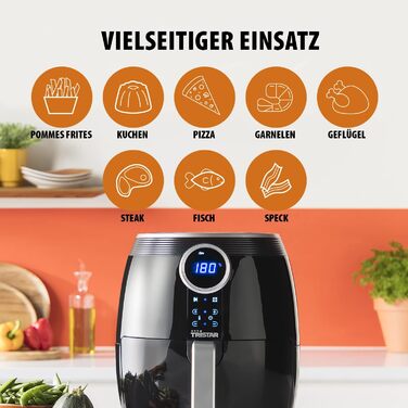 Tristar FR-6956 Hot Air Fryer, Cool-Touch Housing, Overheat Protection, Timer Function, Black, Digital, Regular 4.5L