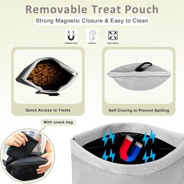 Сумка для собак з карабіном, сумка для тренування цуценят з відділенням для ласощів та тримачем для пакетів, зручна сумка для перенесення їжі та відходів для тварин з регульованим поясом (Сіра)