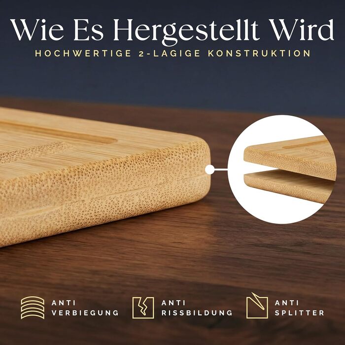 Набір бамбукових кухонних дощок для нарізки Deer & Oak, 3 шт., з жолобком для соку та ручкою, проолієні