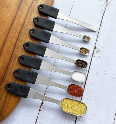 Magnetic kitchen collection of 14 measuring cups and spoons set made of stainless steel for dry and liquid ingredients, dishwasher safe, rust-proof, imperial and metric (black color)