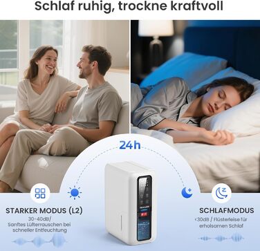 Електричний осушувач повітря з 2L резервуаром для води, автоматичне вимкнення та регулювання вологості, для ванної кімнати, спальні, шафи (білий)