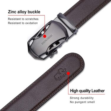 Чоловічий шкіряний ремінь BISON DENIM з автоматичною застібкою-ратом - для бізнесу та ділових костюмів, ширина 35 мм, колір кавовий, артикул N71287