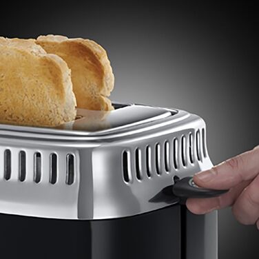 Russell Hobbs Toaster [for 2 slices] Retro Stainless Steel Black (Retro-style countdown display, including bread roll attachment, 6 browning levels + defrost & reheat function, 1300W) Vintage 21681-56