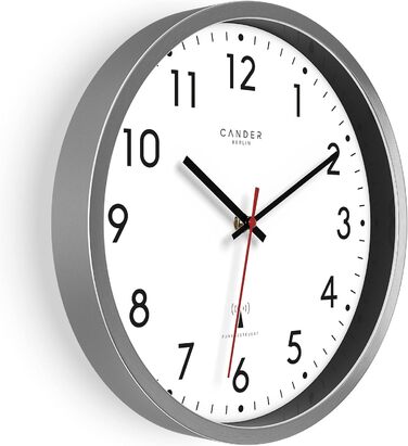 Cander Berlin MNU 3030 Wall Clock White Aluminum Silent 30.5 cm Analog Quiet Radio Clock