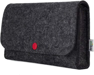 Wool felt bag for electronics accessories, anthracite color, red button