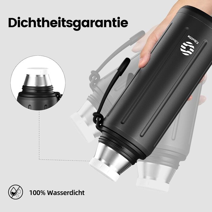 Термос Healter Thermoskanne 1л з чашкою (72 год холод, 24 год гаряче) - термофляга для кави, чаю, термокружка з знімним дном та фільтром, для подорожей, офісу та школи (зелений/чорний)