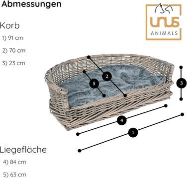 Крізьо для собак та котів UNU, плетений з лози та ротангу, сірий, 61 x 44,5 x 15,5 см (XL)