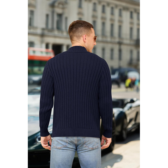 Чоловічий в'язаний кардиган NITAGUT з блискавкою, теплий, зимовий, вінтажний, довгий рукав, синій Navy Blue