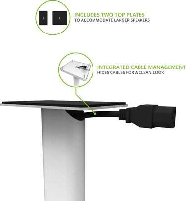 Підлогові стійки для колонок Kanto SP26PLW (пара) - 26 дюймів, білий | Для полицевих колонок середнього та великого розміру | Сталь, пінопакет, поворотна пластина 30°