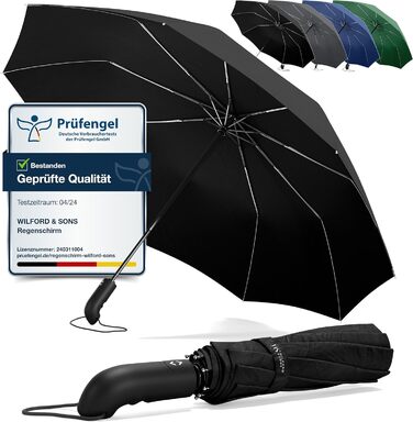 Чорний парасолька-рюкзак: штормовий, автоматичний, для чоловіків та жінок, компактний, стабільний, з чохлом, тефлонове покриття, захист від вітру та дощу | Парасолька для подорожей, гольф, стандартна модель