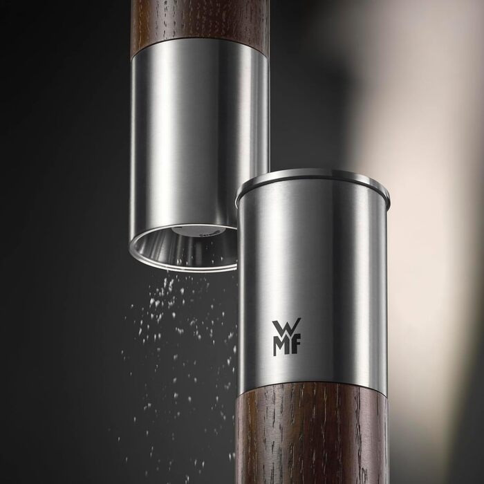 Млин для солі та перцю WMF Nature Pro з керамічним механізмом, регульованим помелом, нержавіюча сталь та дерево, ручний (темний)