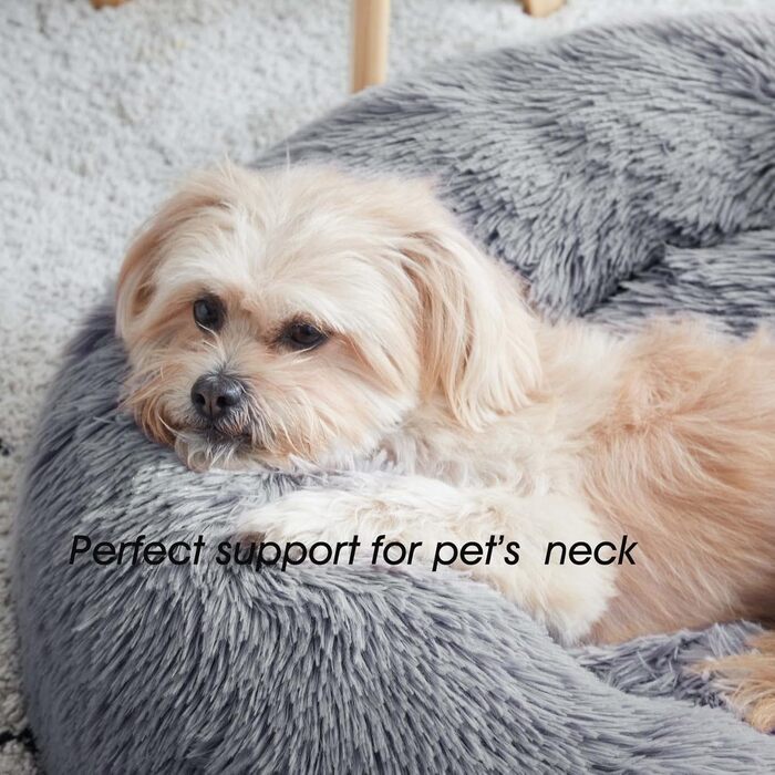 Кругле ліжко для собак та котів WESTERN HOME, анти-тривожне, м'яке, тепле, з штучного хутра, сіре (50,8 x 24.0 x 24.0 x 8.0 см)