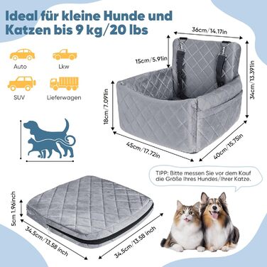 Автомобільний лежак для собак (45x40x34 см) з підсумком та ременем безпеки