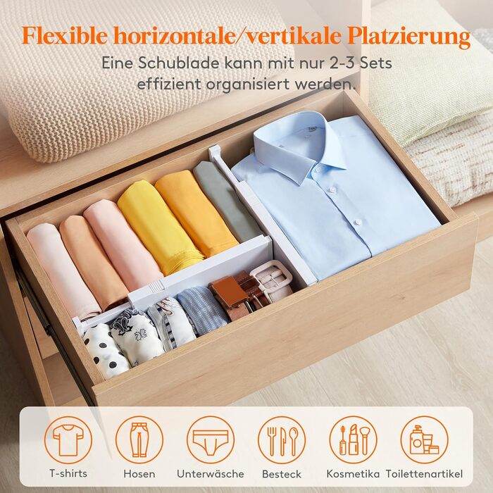 Lifewit 8-Piece Plastic Drawer Dividers for Internal Lengths 27-40cm & Height >10.5cm Drawers, Adjustable Organization System for Wardrobe/Bedroom/Dresser/Kitchen/Office, White