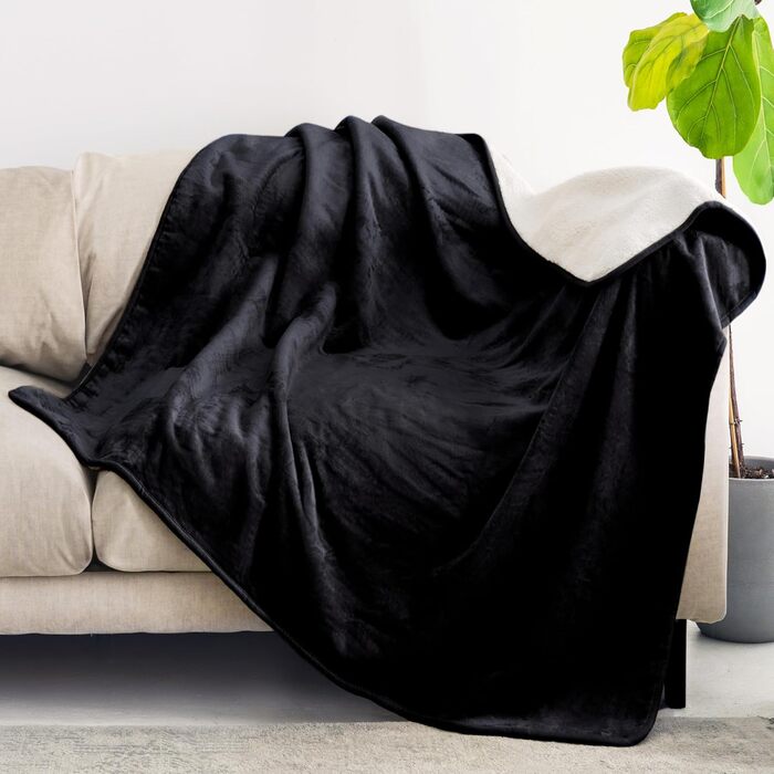 Водонепроникний коврик для собак Dreamzie 63x88 см - для дивана та ліжка. З обох боків Sherpa Fleece, прання допустиме (Чорний, L 127x152 см)