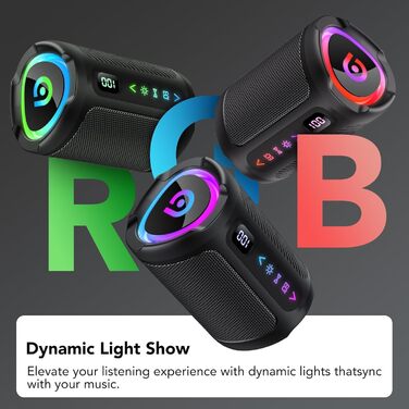 Bluetooth колонка з підсвіткою 2026 Musikbox: Портативна колонка Bluetooth 5.4, 15 Вт, Покращений бас, IPX7 водонепроникна, для подорожей, спорту, вечірок, велосипедів, Чорний