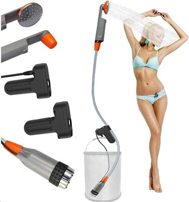 Портативна душова кабіна для кемпінгу Zooma з насосом, для відпочинку на природі та в саду, душ на вулиці, акумуляторна, оранжева (2 батареї)