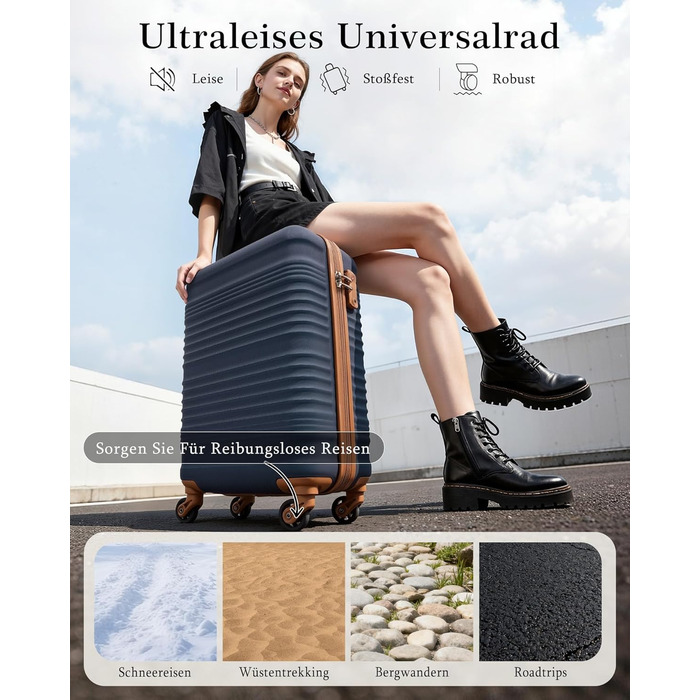 Набір валіз COOLIFE: велика (55x35x20 см) та маленька (40x25x20 см) для ручної поклажі Ryanair & Easyjet, з TSA замком та 4 колесами, ABS, блакитний/коричневий