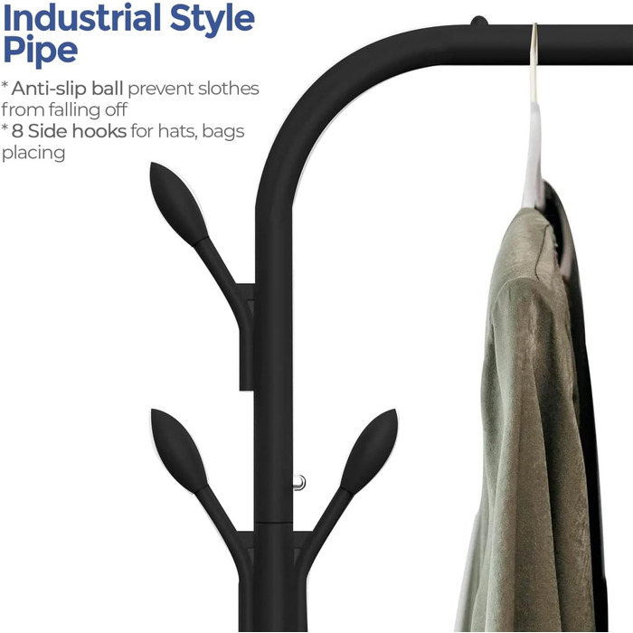 edihome Clothes Rack, Clothes Bar, 118X148X39cm, Shoe Shelf, Metallic, Stable, Clothes Organizer (Black)