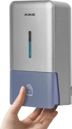 AIKE AK1006 800ML Soap Dispenser Wall Mount No Drilling, Manual Wall Soap Dispenser Made of Plastic, Liquid Soap Dispenser for Public Use, Silver Gray