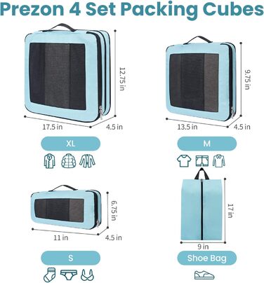 Набір кубиків-органайзерів для подорожей Prezon (4 шт., м'ятний колір)