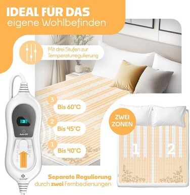Електрична ковдра KESSER® з автовимкненням та пультом керування | Ковдра з 3 рівнями нагріву | Підігрівач для ліжка, матрацу | Тепла ковдра з м'якого флісу, білий колір - без візерунка (160 x 140 см)