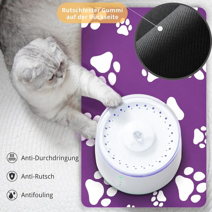 Підкладка під миску для кота JanYoo 50x35 см, вологостійка, неслизька, сіра/фіолетова