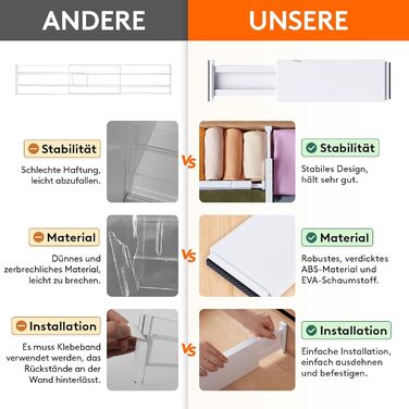 Lifewit 8-Piece Plastic Drawer Dividers for Internal Lengths 27-40cm & Height >10.5cm Drawers, Adjustable Organization System for Wardrobe/Bedroom/Dresser/Kitchen/Office, White