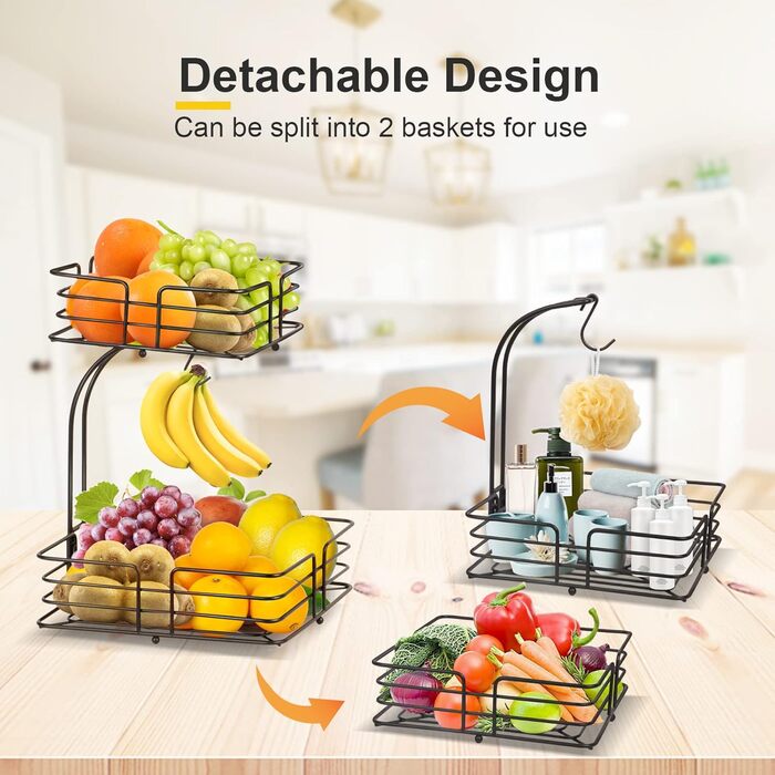 Металева фруктова корзина Bomclap на 2 яруси з тримачем для бананів - для кухні, бронзового кольору