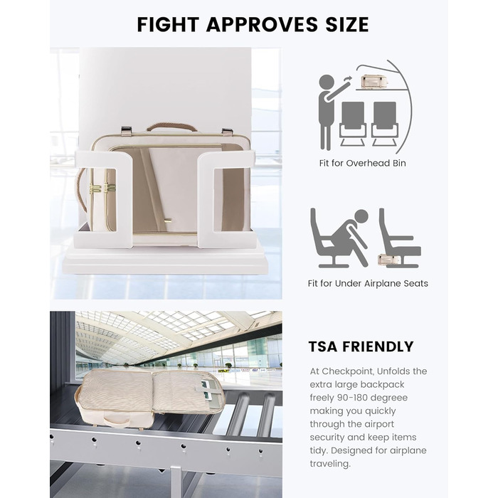 Рюкзак LOVEVOOK для ручної поклажі в літак, 40L, водонепроникний, для жінок, з відділенням для взуття та ноутбука 17.3 дюймів, бежевий + хакі