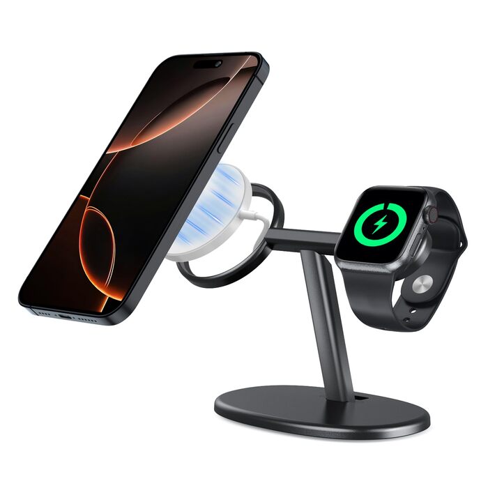 Зарядний пристрій 2-в-1 EWA для MagSafe та Apple Watch (Чорний)
