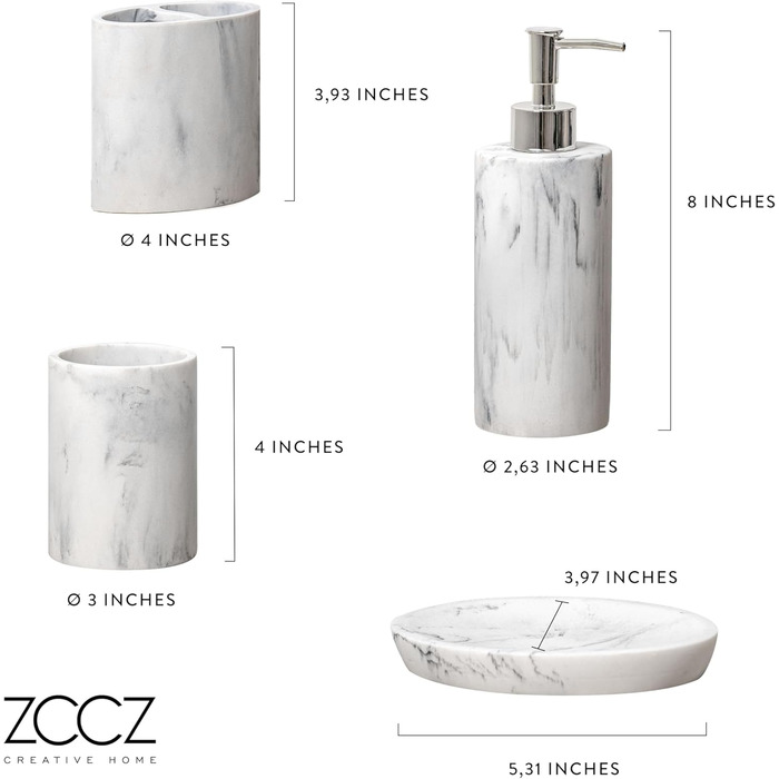 Набір для ванної кімнати ZCCZ: органайзер 4 в 1 (тримач для зубних щіток, дозатор мила, мильниця, стаканчик) – елегантний дизайн 