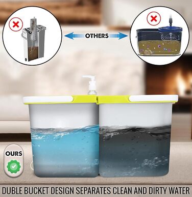 Набір для миття підлоги ARSUK з відром та механічним віджимом – набір для прибирання будинку | Відро для миття підлоги з мікрофіброю та 360° обертанням – ідеально для паркету, плитки та ламінату | 4 змінні насадки та утримувач для швабри з ароматом лимона