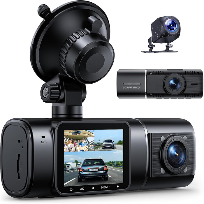 Відеореєстратор Volam 3-камерний з записом спереду, ззаду та в салоні. IR нічне бачення, WDR, G-сенсор, SD-карта 64GB, USB-C