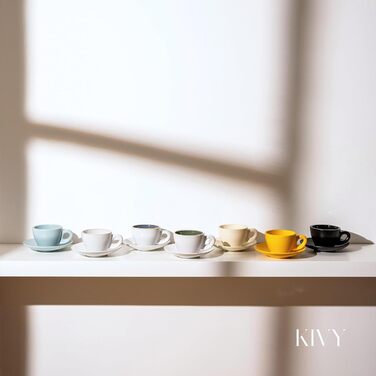 Набір чашок для еспресо KIVY [4 шт., 75 мл] з блюдцями - ручної роботи, товстостінні, італійські, кераміка, зелений, блакитний (Капучино - 180 мл, Сицилійський лимон)