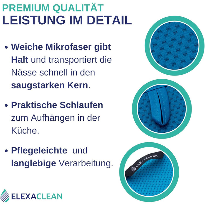 Килимок для посуду ELEXACLEAN (2 шт., антрацит/темно-сірий, 44x41 см) з мікрофібри - захист для кухні та мийки. Швидковисихаюча підставка для посуду (блакитний, набір 2 шт.)