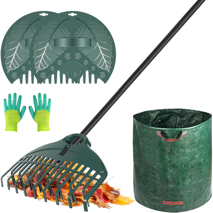 ORIENTOOLS Gardening Tools Set, Gardening Work Set with Garden Rake 160cm, Leaf Rake, Gloves, Garden Waste Bag, Gifts for Garden Lovers