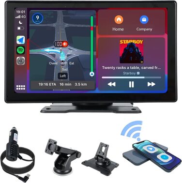 Plimpton 9-дюймовий автомобільний дисплей із бездротовим CarPlay та Android Auto, IPS сенсорний екран, цифровий медіаресивер, Mirror Link, навігація, Bluetooth, AUX