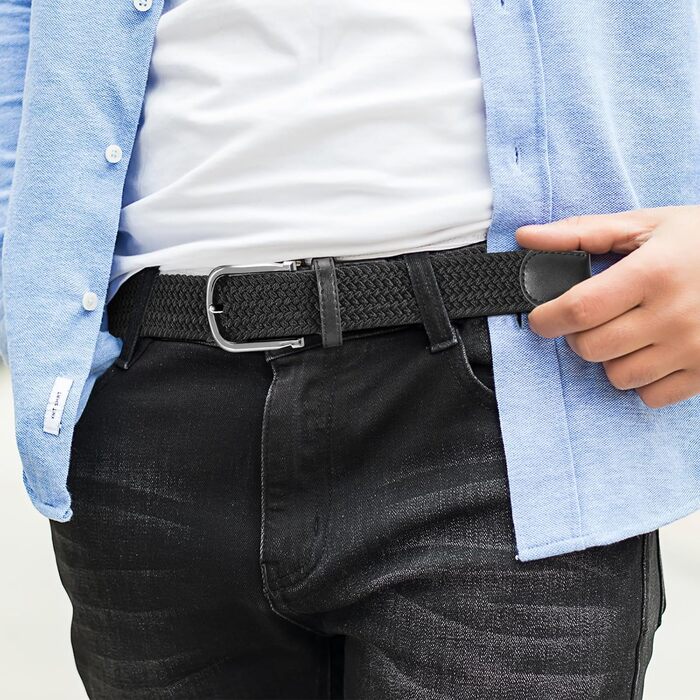 Плетені чоловічі ремені 3 шт., унісекс, еластичні пояси з тканини для чоловіків та жінок. Зручні для повсякденного носіння, міцні, довжина 130 см, чорний+синій+сірий